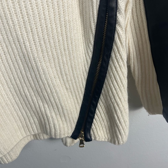 Milly cashmere wool angora Oversized Ribbed Leather-Sleeve Sweater Women XS - Picture 5 of 8